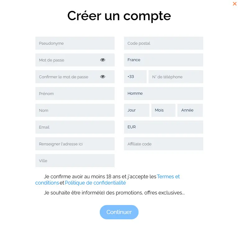 Processus d'inscription FEELINGBET CASINO
